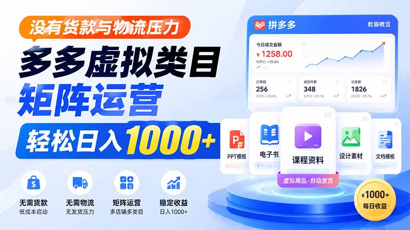 没有货款与物流压力，多多虚拟类目矩阵运营，轻松日入 1000+-鑫梵淘