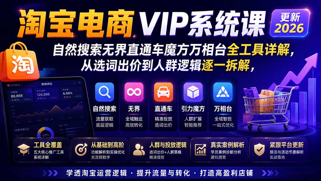 图片[1]-淘宝电商VIP系统课-更新8月；自然搜索无界直通车魔方万相台全工具详解，从选词出价到人群逻辑逐一拆解-鑫梵淘