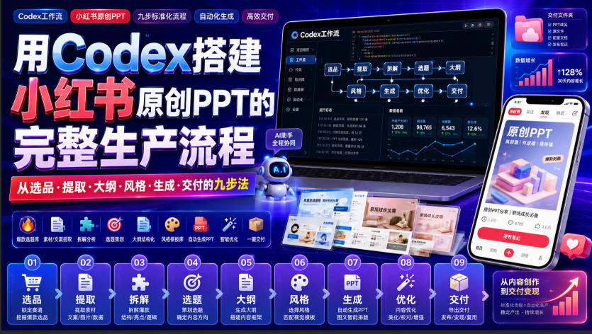 用Codex搭建小红书原创PPT的完整生产流程，从选品·提取·大纲·风格·生成·交付的九步法-鑫梵淘