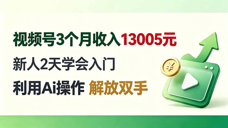 视频号3个月收入13005元， 新人2天学会入门， 利用Ai操作 解放双手！-鑫梵淘