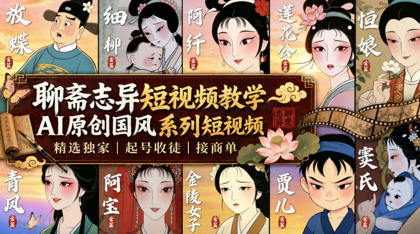聊斋志异短视频教学，AI原创国风系列短视频，精选独家丨起号收徒丨接商单-鑫梵淘