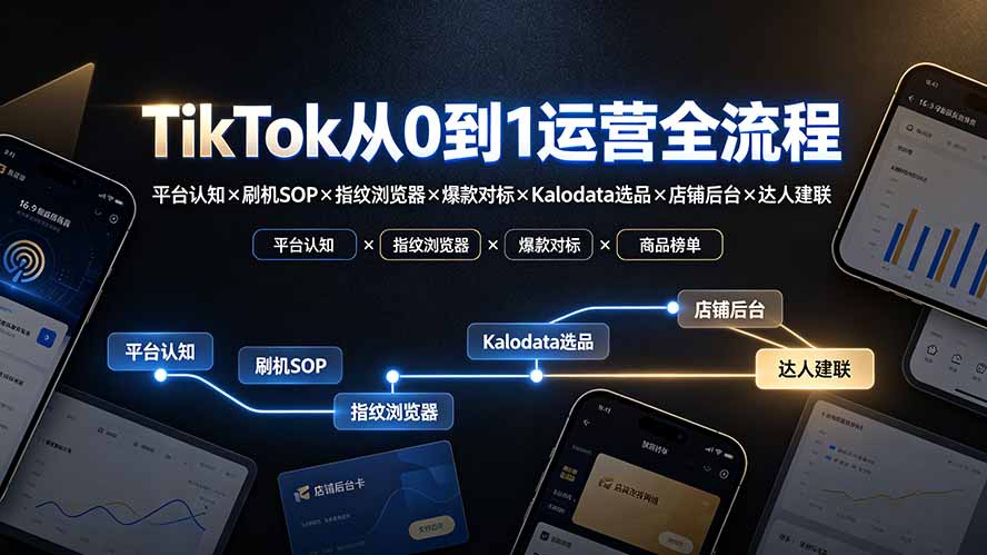 TikTok从0到1运营全流程-更新：平台认知×刷机SOP×指纹浏览器×爆款对标×Kalodata选品×店铺后台×达人建联-鑫梵淘