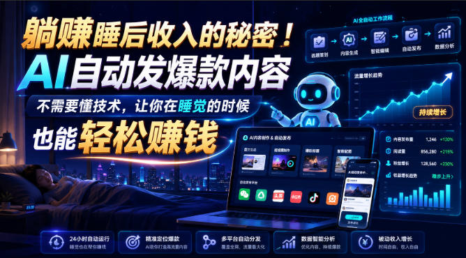 躺賺睡后收入的秘密！AI自动发爆款内容，不需要懂技术，让你在睡觉的时候也能轻松賺钱【原创双语字幕】-鑫梵淘