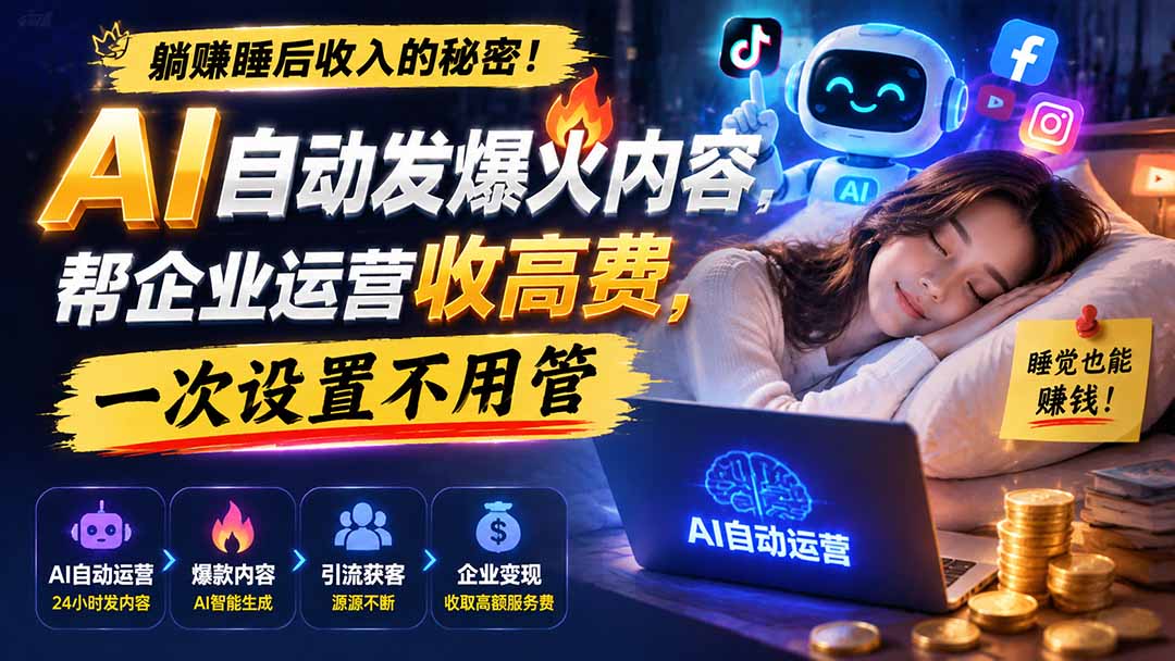 躺赚睡后收入的秘密！AI 自动发爆火内容，帮企业运营收高费，一次设置不用管【原创双语字幕】-鑫梵淘