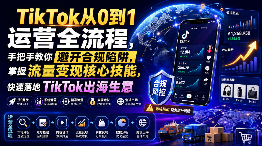 TikTok从0到1运营全流程，手把手教你避开合规陷阱，掌握流量变现核心技能，快速落地TikTok出海生意(更新8月)-鑫梵淘