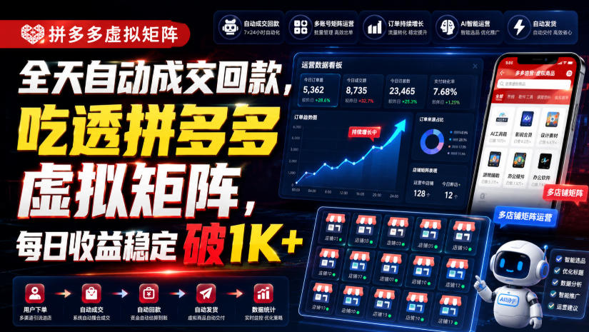 全天自动成交回款，吃透拼多多虚拟矩阵，每日收益稳定破1K+【揭秘】-鑫梵淘