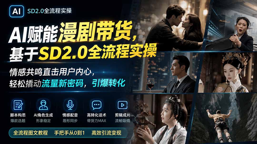 AI赋能漫剧带货，基于SD2.0全流程实操；情感共鸣直击用户内心，轻松撬动流量新密码，引爆转化-鑫梵淘