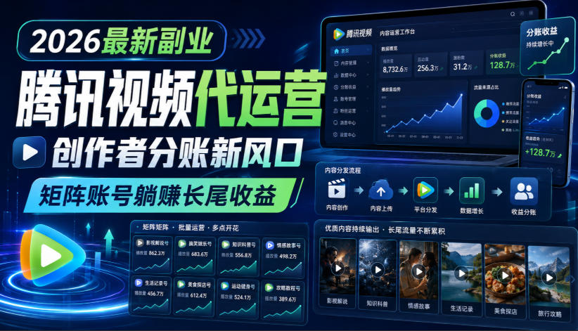 2026最新副业之腾讯视频代运营：创作者分账新风口，矩阵账号躺賺长尾收益【揭秘】-鑫梵淘