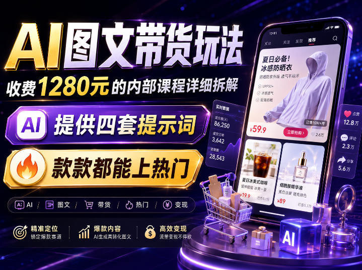 AI图文带货内部玩法，1280内部课程对外系统拆解，看完直接上手变现！-鑫梵淘