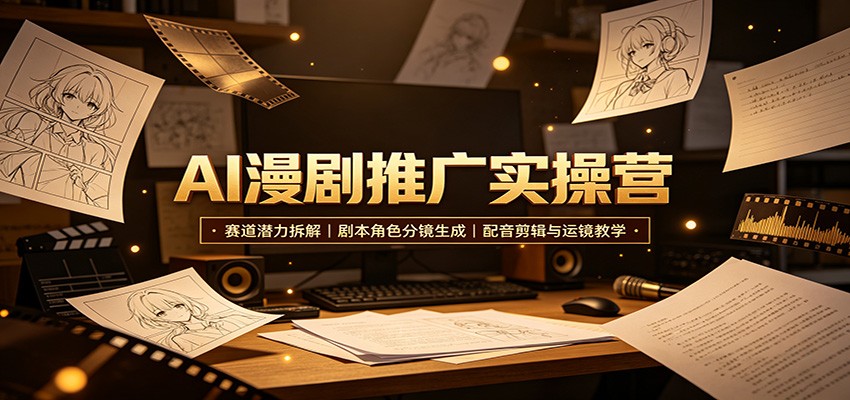 AI漫剧推广实操营：赛道潜力拆解，剧本角色分镜生成，配音剪辑与运镜教学-鑫梵淘