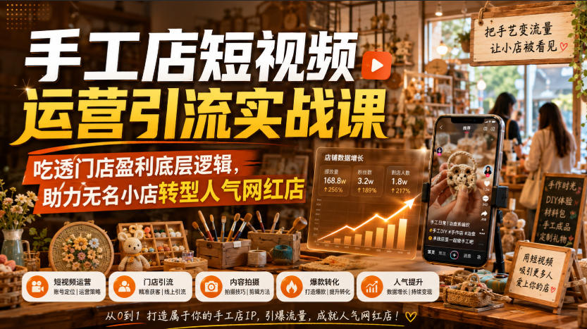 手工店短视频运营引流实战课，吃透门店盈利底层逻辑，助力无名小店转型人气网红店-鑫梵淘