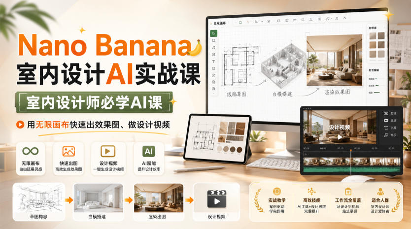 Nano Banana室内设计AI实战课，室内设计师必学AI课，用无限画布快速出效果图、做设计视频-鑫梵淘