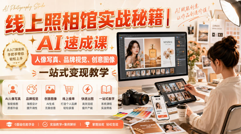 线上照相馆实战秘籍｜AI速成课，人像写真、品牌视觉、创意图像一站式变现教学-鑫梵淘