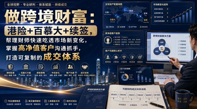 做跨境财富：港险+百慕大+续签，帮理财师快速吃透市场新变化，掌握高净值客户沟通抓手，打造可复制的成交体系-鑫梵淘