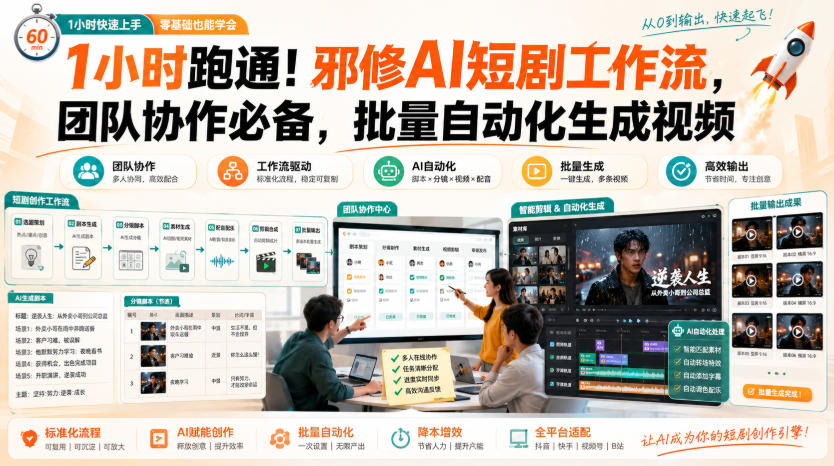 1小时跑通！邪修AI短剧工作流，团队协作必备，批量自动化生成视频-鑫梵淘