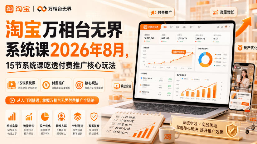 淘宝万相台无界系统课2026年8月，15节系统课吃透付费推广核心玩法-鑫梵淘