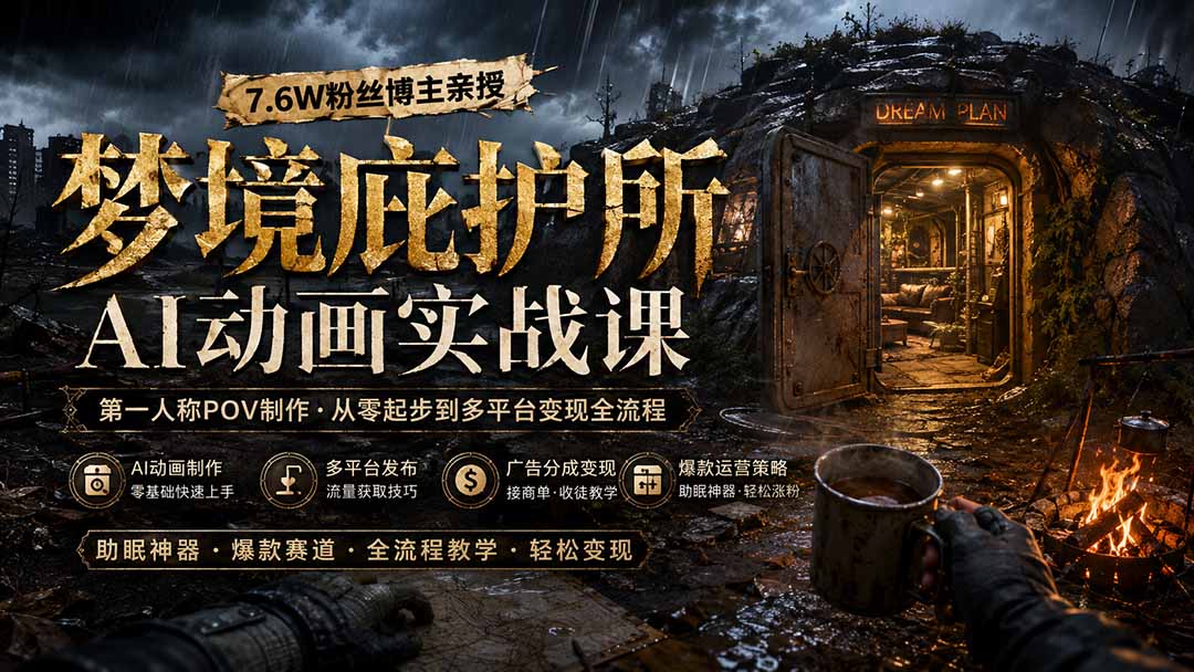 梦境庇护所AI动画实战课：7.6W粉丝博主亲授第一人称POV制作，从零起步到多平台发布变现全流程-鑫梵淘