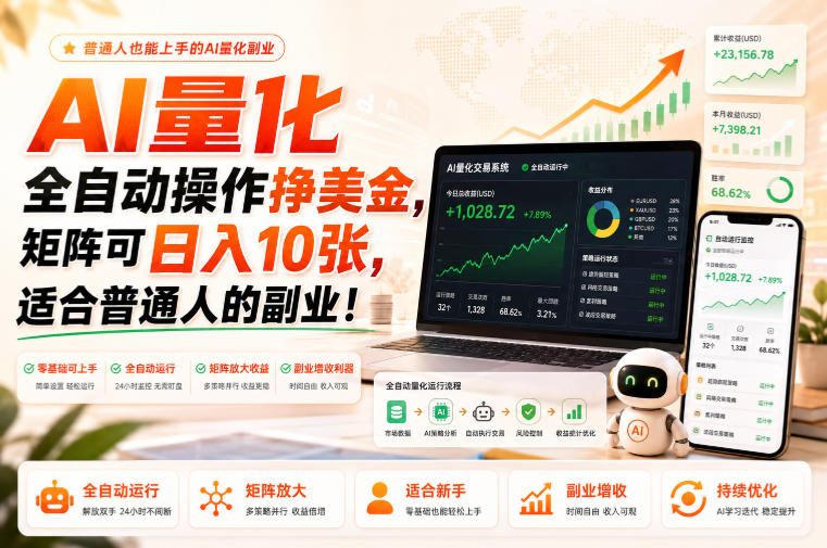 AI量化全自动操作挣美金，矩阵可日入10张，适合普通人的副业！【揭秘】-鑫梵淘