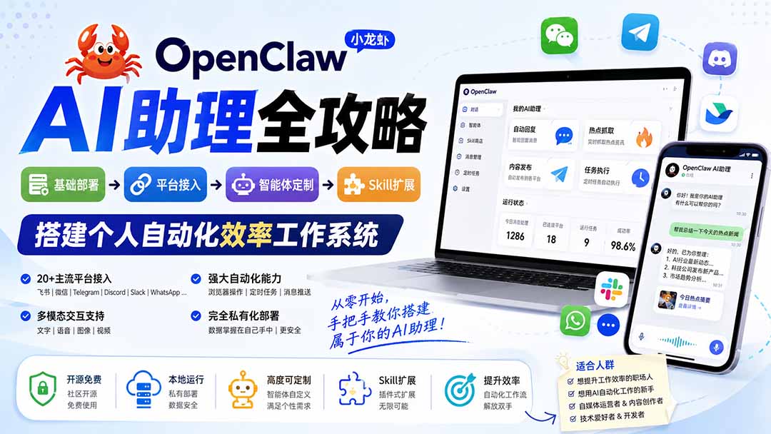 OpenClaw小龙虾 AI助理全攻略：基础部署→平台接入→智能体定制→Skill扩展，搭建个人自动化效率工作系统-鑫梵淘