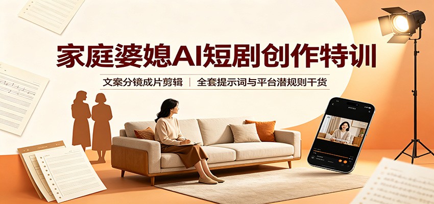 家庭婆媳AI短剧创作特训：文案分镜成片剪辑，全套提示词与平台潜规则干货-鑫梵淘
