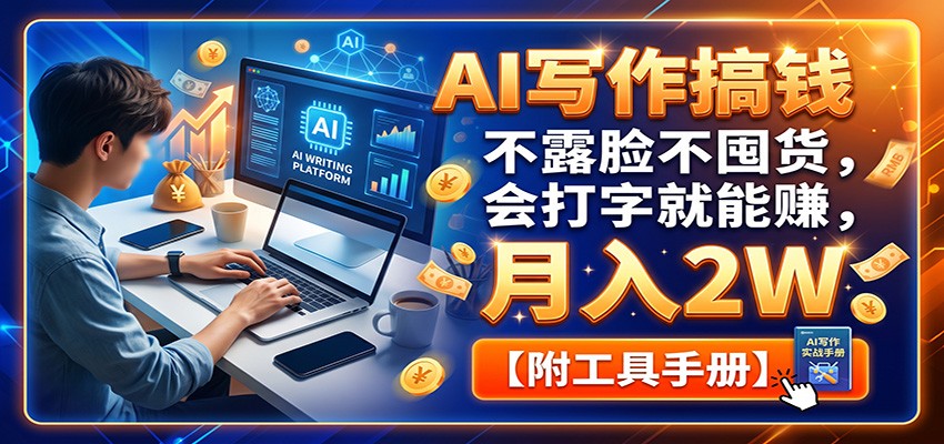 AI写作搞钱：不露脸不囤货，会打字就能赚，月入2W【附工具手册】-鑫梵淘