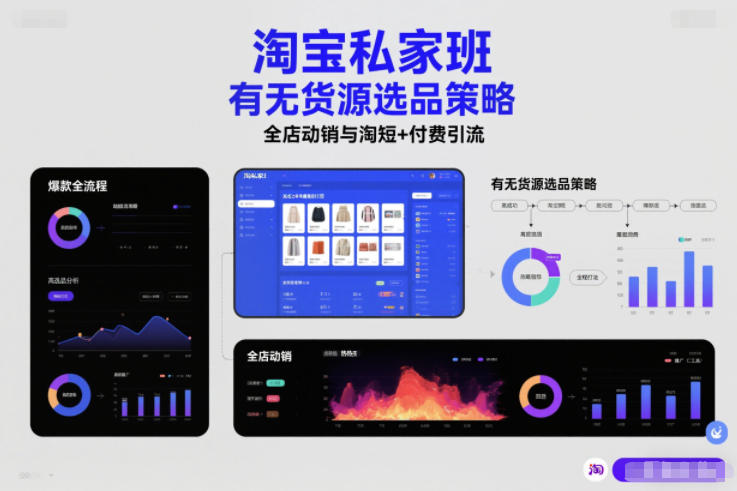 淘宝私家班，有无货源选品策略，高成功率爆款全流程打法，全店动销与淘短+付费引流(更新2026年08月17日)-鑫梵淘