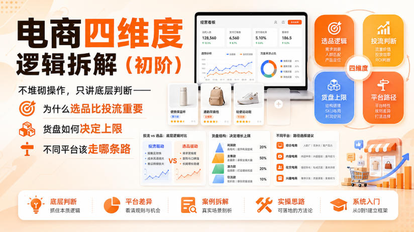 电商四维度逻辑拆解(初阶)不堆砌操作，只讲底层判断——为什么选品比投流重要、货盘如何决定上限、不同平台该走哪条路-鑫梵淘