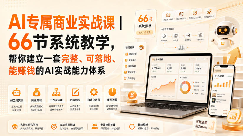 AI专属商业实战课｜66节系统教学，帮你建立一套完整、可落地、能賺钱的AI实战能力体系-鑫梵淘