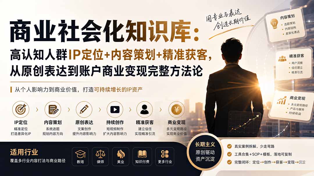 商业社会化知识库：高认知人群IP定位+内容策划+精准获客，从原创表达到账户商业变现完整方法论-鑫梵淘