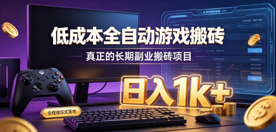 低成本全自动游戏搬砖，真正的长期副业搬砖项目，日入1k+，全程傻瓜式落地【揭秘】-鑫梵淘