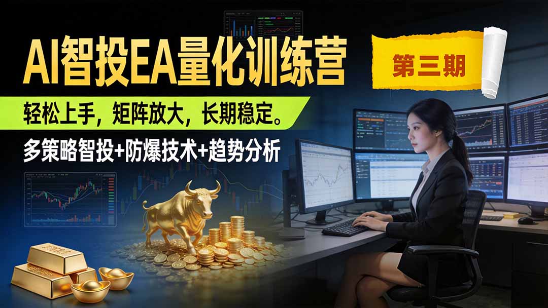 AI智投EA量化训练营第三期，多策略智投+防爆技术+趋势分析 ，小白轻松上手，矩阵放大，长期稳定，日入500U。-鑫梵淘