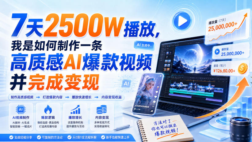 7天2500W播放，我是如何制作一条高质感AI爆款视频并完成变现-鑫梵淘
