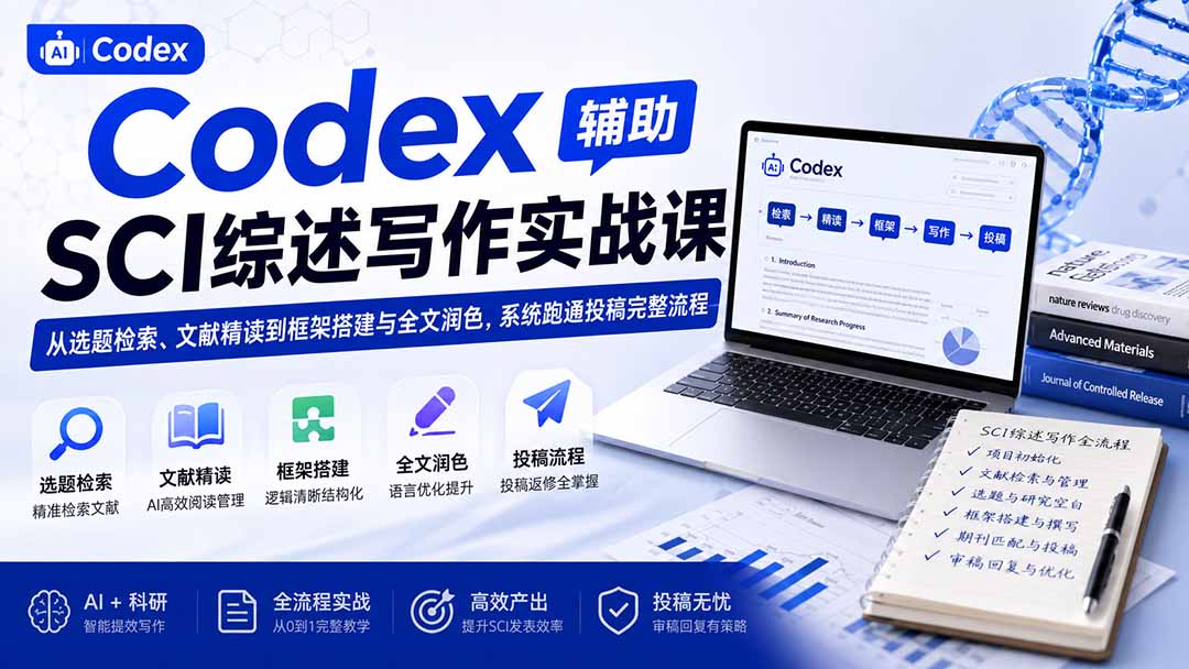 Codex辅助SCI综述写作实战课——从选题检索、文献精读到框架搭建与全文润色，系统跑通投稿完整流程-鑫梵淘