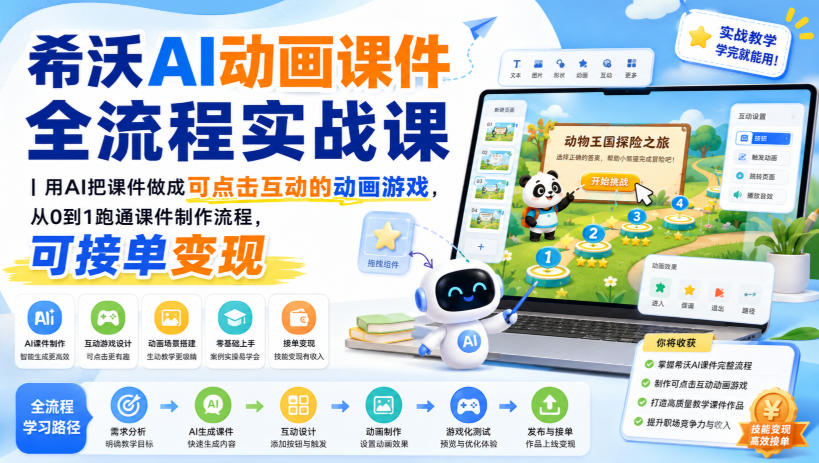 希沃AI动画课件全流程实战课｜用AI把课件做成可点击互动的动画游戏，从0到1跑通课件制作流程，可接单变现-鑫梵淘