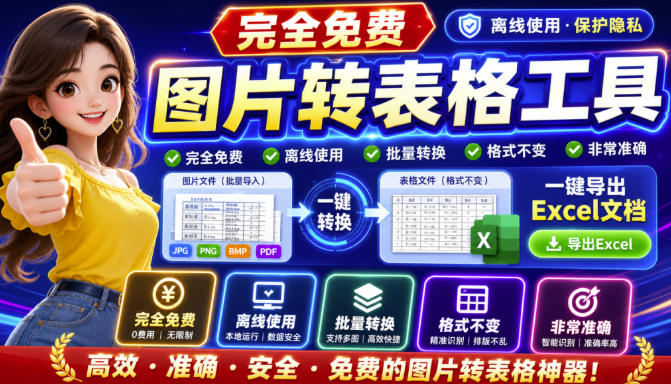 图片表格识别提取工具，支持一键从图片中智能提取表格并导出Excel文件，可离线免网运行，FastTableOCR-鑫梵淘