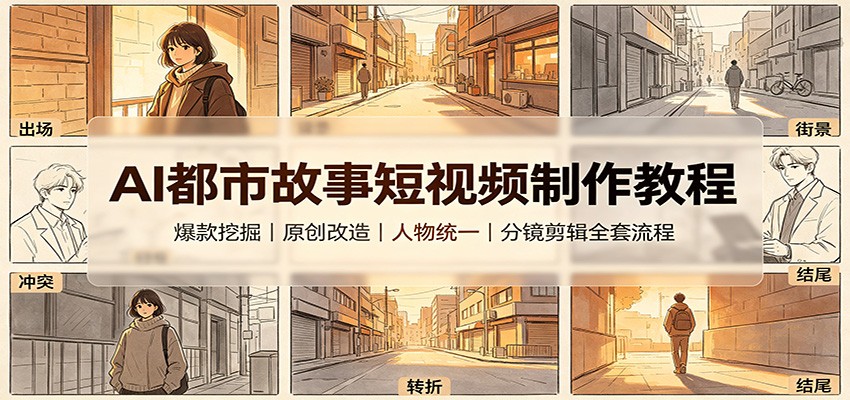 AI都市故事短视频制作教程：爆款挖掘原创改造，人物统一分镜剪辑全套流程-鑫梵淘