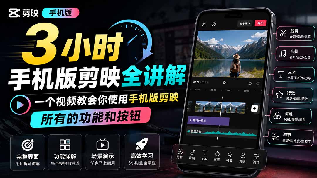 3小时手机版剪映全讲解，一个视频教会你使用手机版剪映，所有的功能和按钮-鑫梵淘