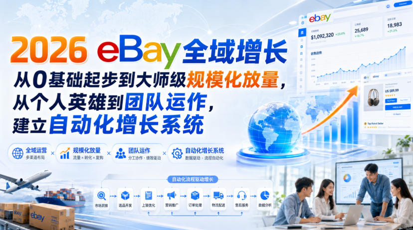 2026 eBay全域增长，从0基础起步到大师级规模化放量，从个人英雄到团队运作，建立自动化增长系统-鑫梵淘