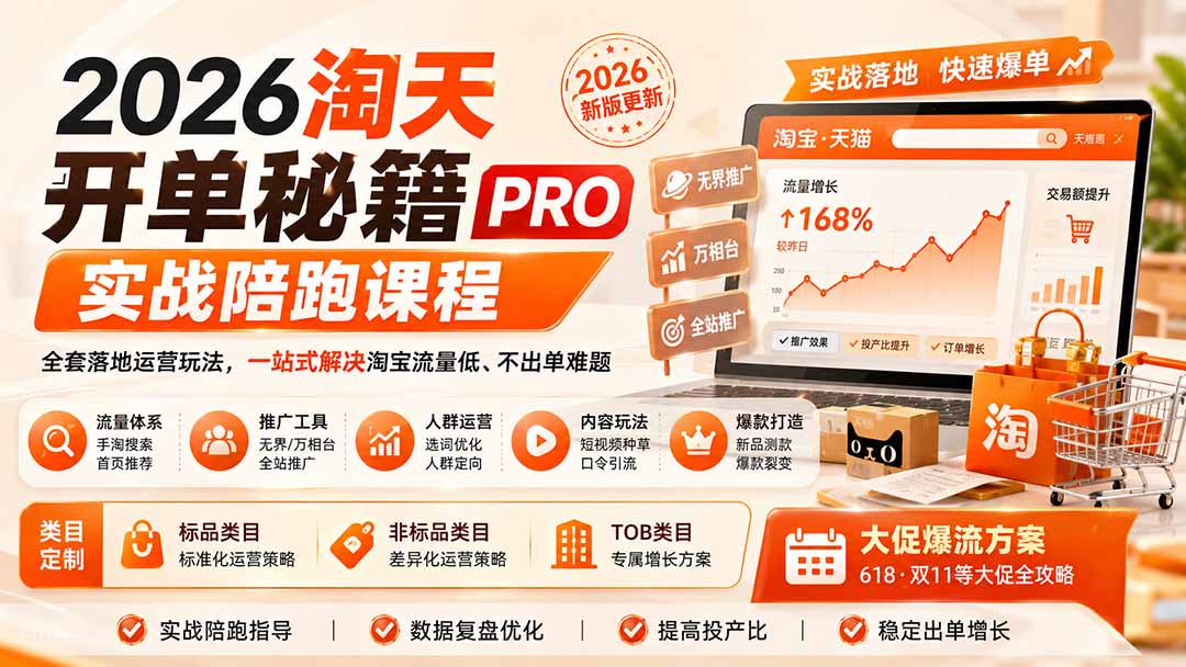 2026淘天开单秘籍PRO实战陪跑课程：全套落地运营玩法，一站式解决淘宝流量低、不出单难题(更新260823-鑫梵淘
