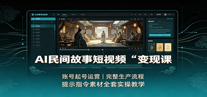 AI民间故事短视频变现课：账号起号运营，完整生产流程，提示指令素材全套实操教学-鑫梵淘