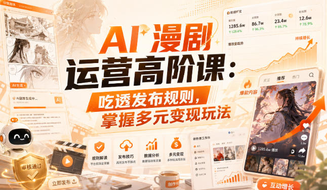 AI漫剧运营高阶课：吃透发布规则，掌握多元变现玩法-鑫梵淘