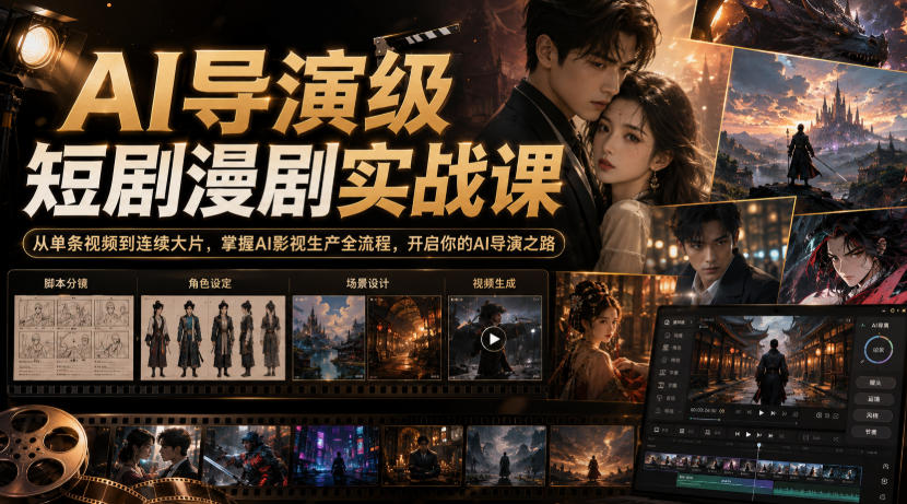 AI导演级短剧漫剧实战课，从单条视频到连续大片，掌握AI影视生产全流程，开启你的AI导演之路!-鑫梵淘