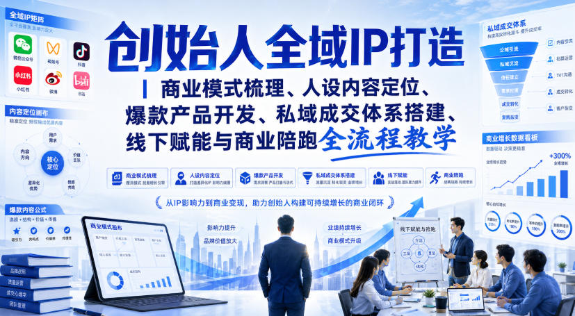 创始人全域IP打造｜商业模式梳理、人设内容定位、爆款产品开发、私域成交体系搭建、线下赋能与商业陪跑全流程教学-鑫梵淘