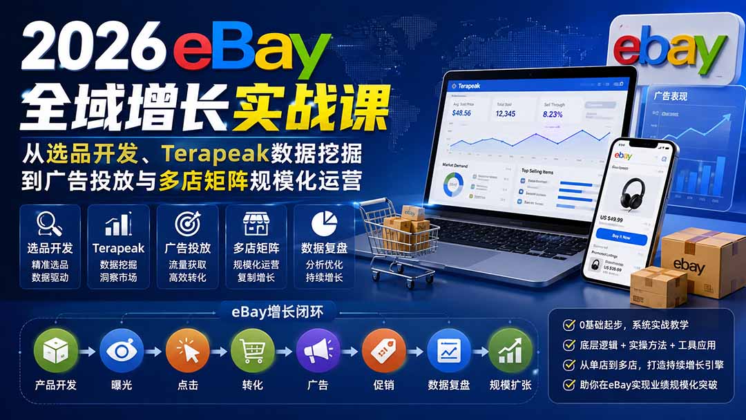 2026-Vincent eBay全域增长实战课-无水印：从选品开发、Terapeak数据挖掘到广告投放与多店矩阵规模化运营-鑫梵淘