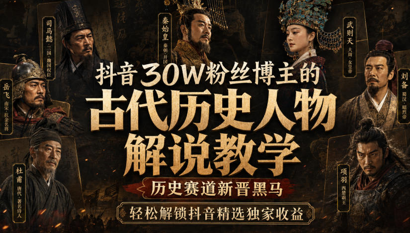 抖音30W粉丝博主的古代历史人物解说教学，历史赛道新晋黑马，轻松解锁抖音精选独家收益-鑫梵淘