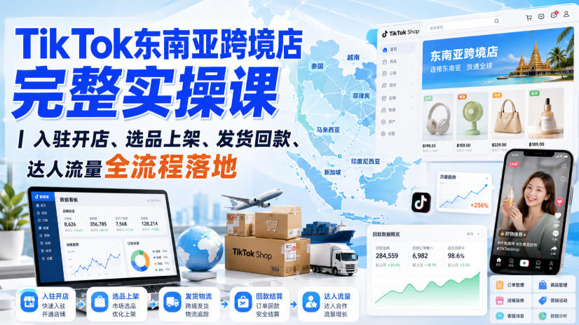 TikTok东南亚跨境店完整实操课｜入驻开店、选品上架、发货回款、达人流量全流程落地-鑫梵淘