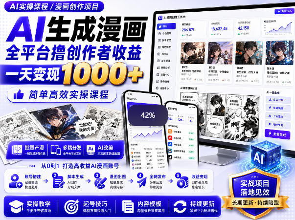 AI生成漫画全平台撸创作者收益内部课程，实操最高单日变现1k+-鑫梵淘
