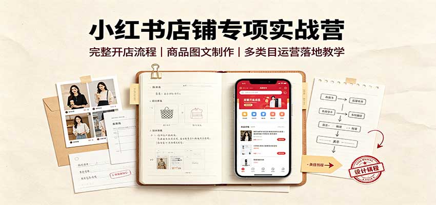 小红书店铺专项实战营：完整开店流程，商品图文制作，多类目运营落地教学-鑫梵淘