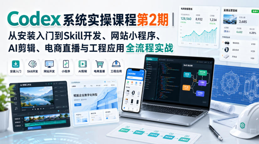 Codex系统实操课程第2期｜从安装入门到Skill开发、网站小程序、AI剪辑、电商直播与工程应用全流程实战-鑫梵淘