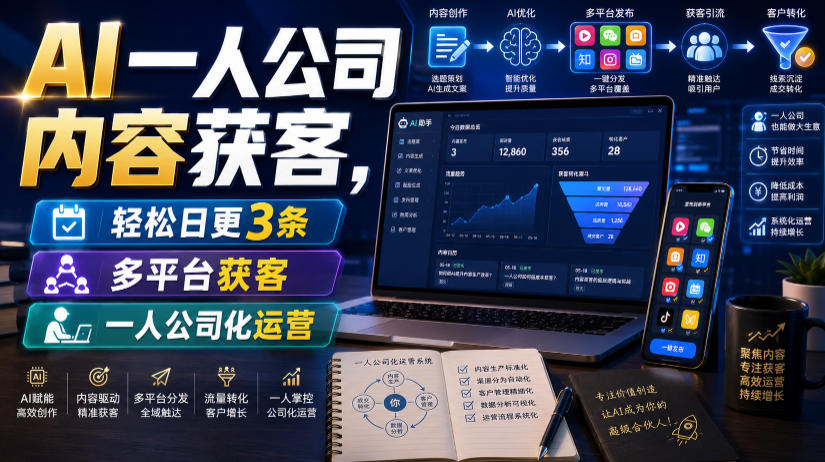 AI一人公司内容获客，轻松日更3条，多平台获客，一人公司化运营(更新0827)-鑫梵淘